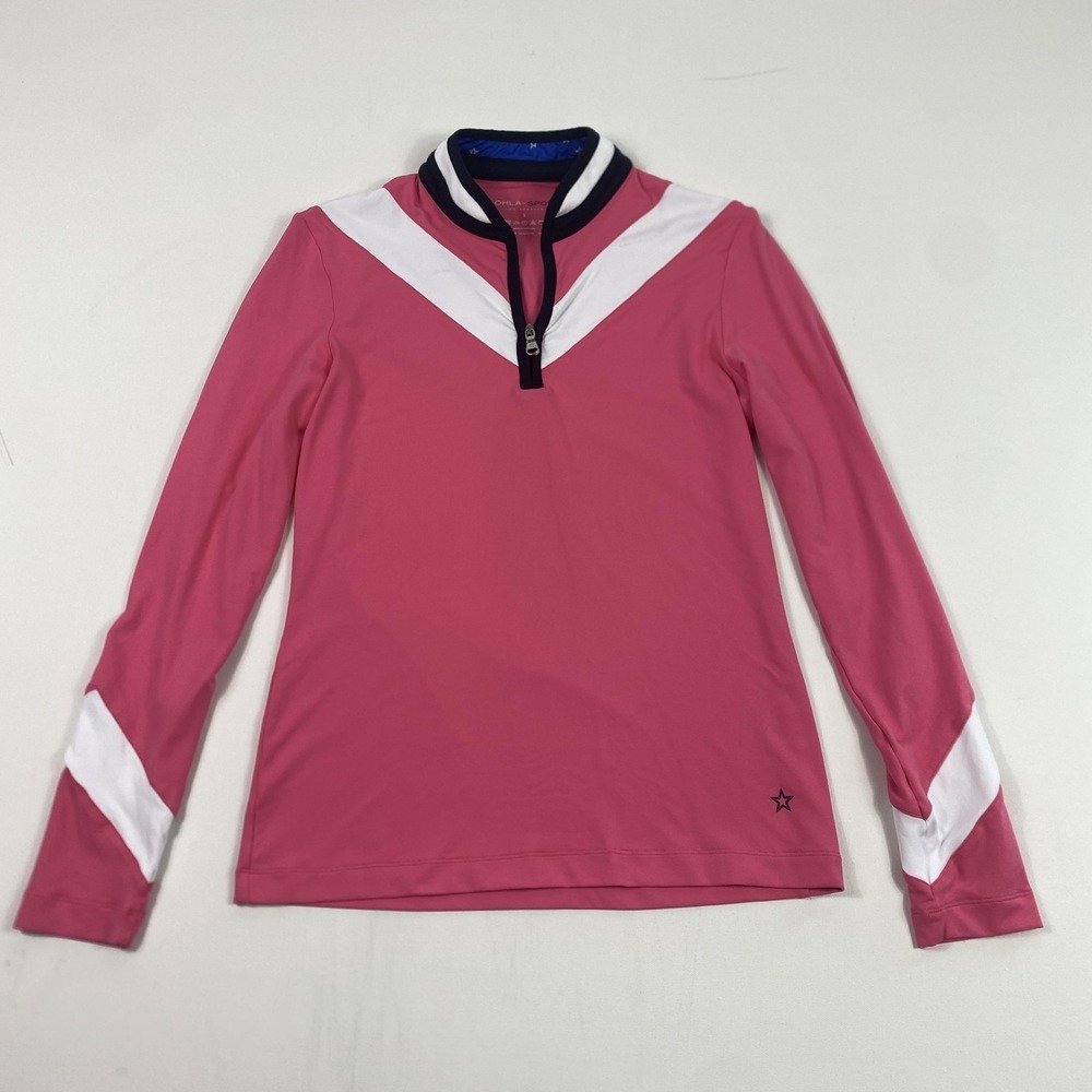 LOHLA SPORT Pullover Womens Small Pink Quarter Zip‎ Chevron Golf Long Sleeve